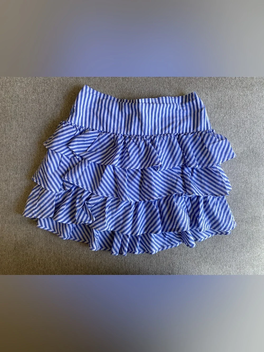 Ralph Lauren Blue and White Striped Ruffle Mini Skirt
